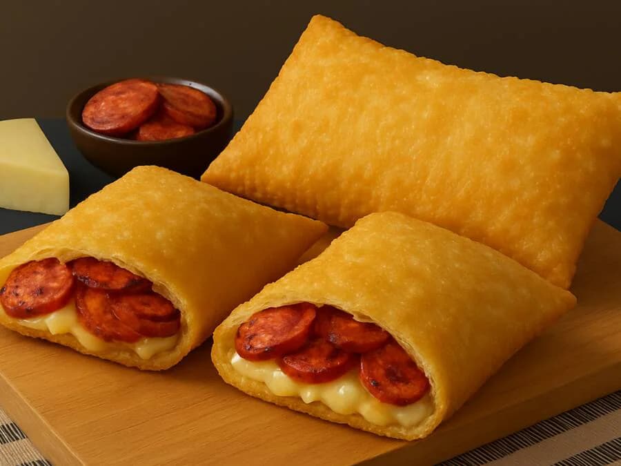 3 Pastéis Gigantes De Calabresa Grelhada Com Queijo Especial (25cm)